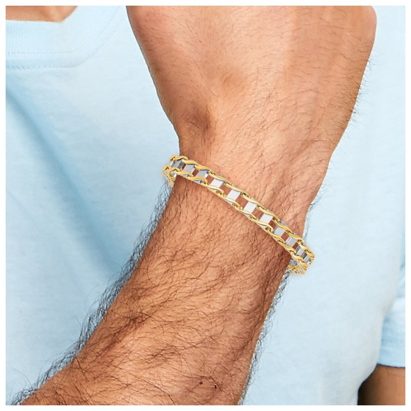14k Two-tone 7.5mm Hand-polished Fancy Link 8.5 inch Bracelet