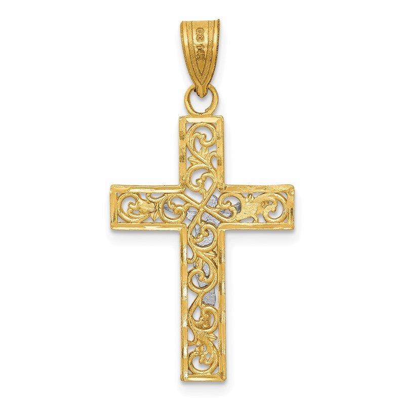 14K Two-Tone Diamond-cut Small Filigree Crucifix Pendant