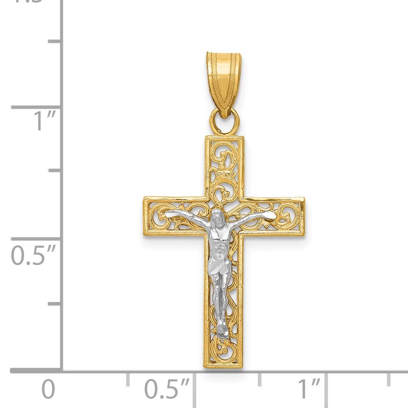 14K Two-Tone Diamond-cut Small Filigree Crucifix Pendant