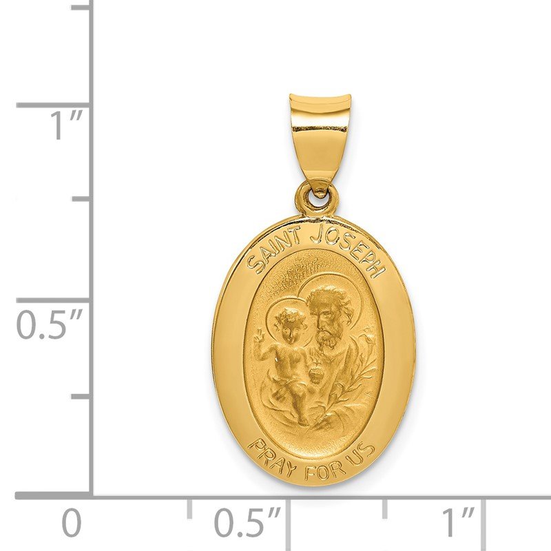 14k Polished and Satin Hollow St Joseph Medal Oval Pendant