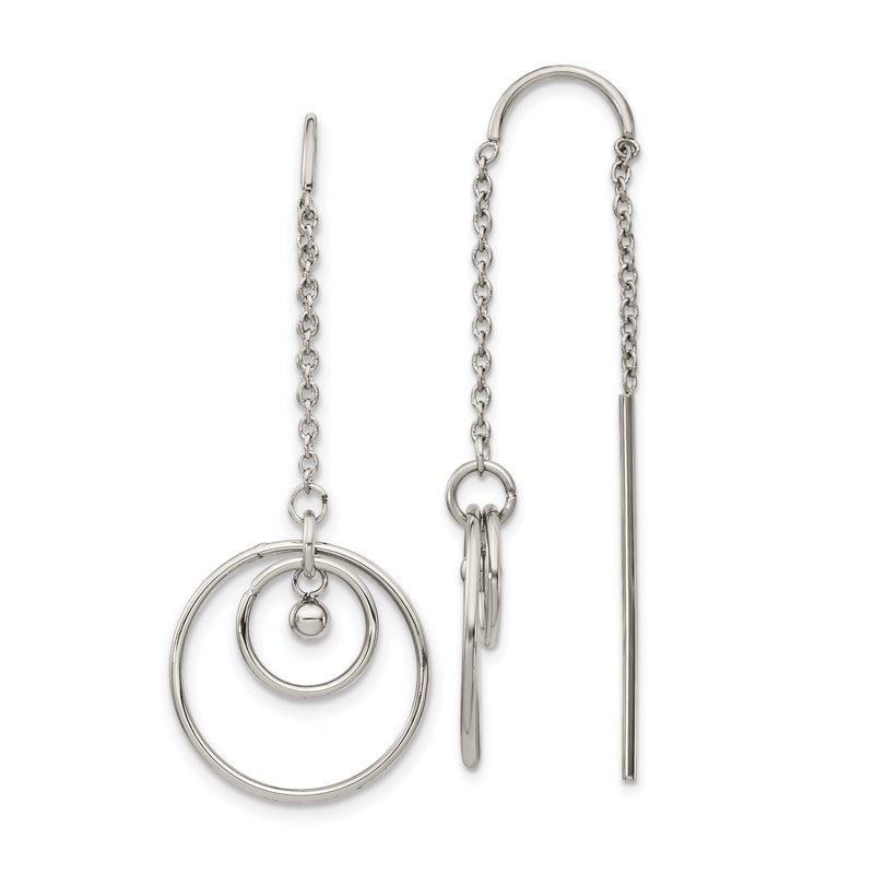 Stainless Steel Polished Circle Dangle Threader Earrings
