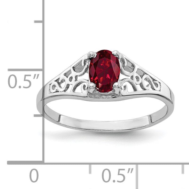 14k White Gold 6x4mm Oval Created Ruby ring