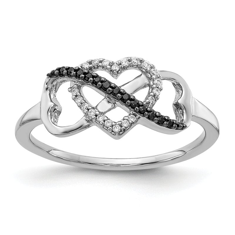14k White Gold Blue and White Diamond Infinity and Heart Ring
