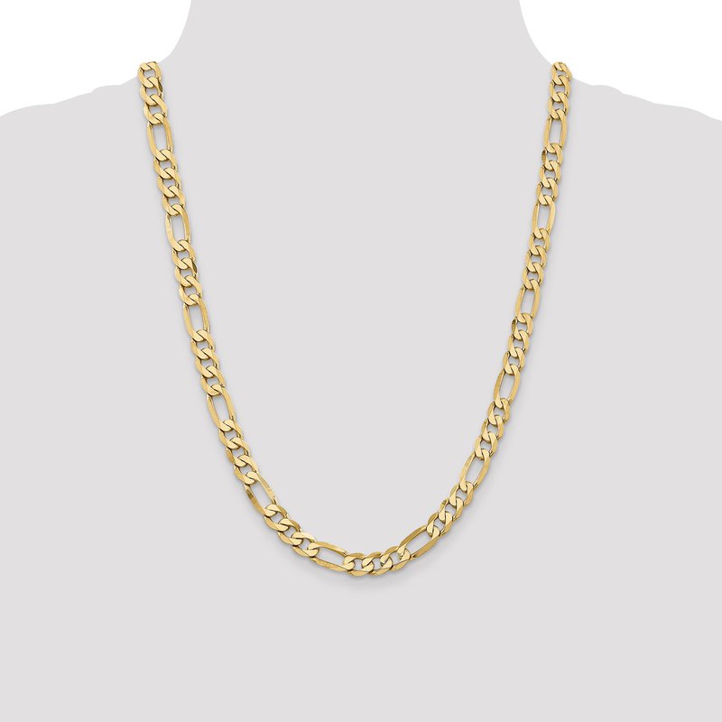 14K 26 inch 7.5mm Flat Figaro with Lobster Clasp Chain