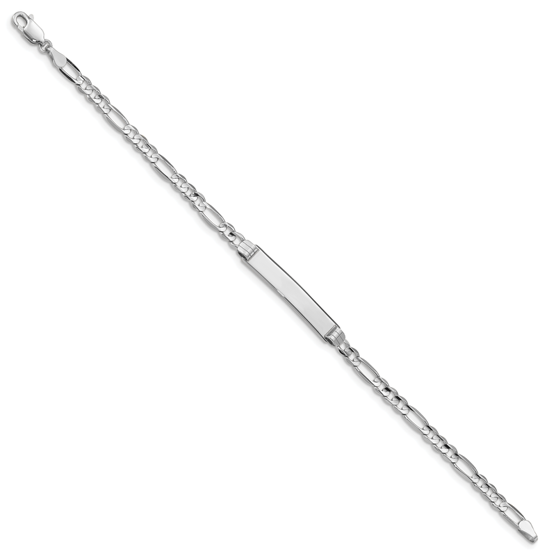 14k White Gold Polished Solid Chain/Solid Plate Figaro Link 25x5mm Plate 7 inch ID Bracelet