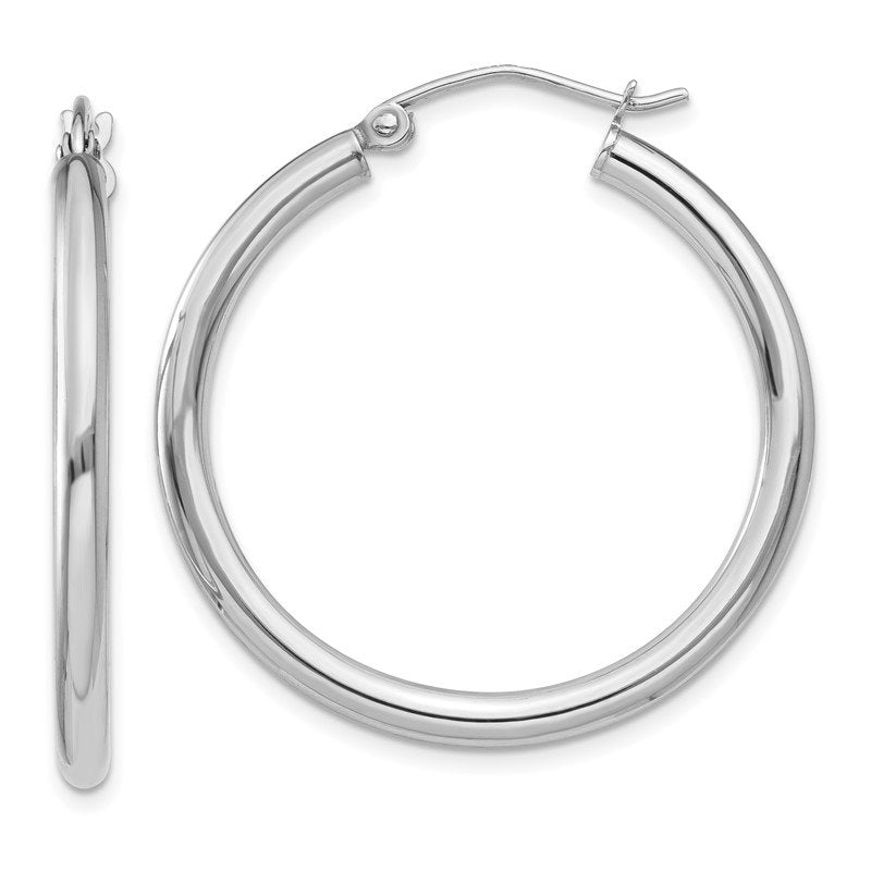 14K White Gold 2.5x30mm Polished Lightweight Tube Hoop Earrings