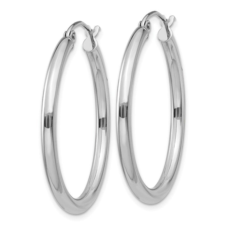 14K White Gold 2.5x30mm Polished Lightweight Tube Hoop Earrings