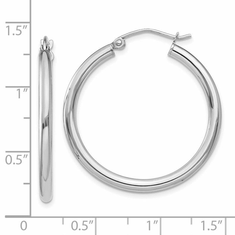 14K White Gold 2.5x30mm Polished Lightweight Tube Hoop Earrings