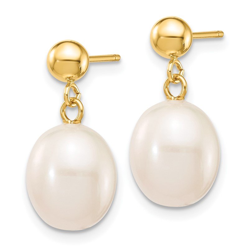 14k 8-9mm White Rice Freshwater Cultured Pearl Post Dangle Earrings