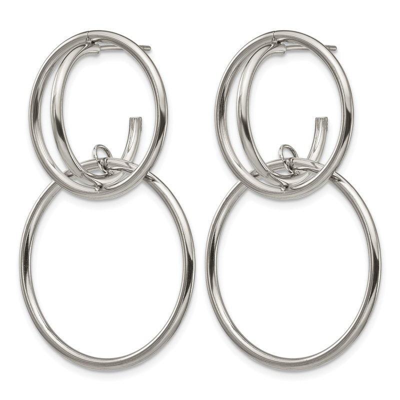Stainless Steel Polished Interlocking Circles Post Dangle Earrings