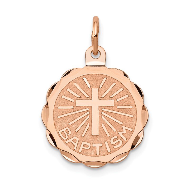 14k Rose Gold BAPTISM with Cross Round Disc Charm