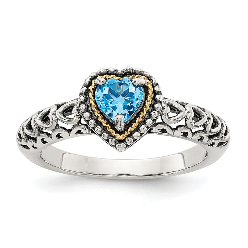 Sterling Silver with 14K Accent Antiqued Blue Topaz Heart Ring
