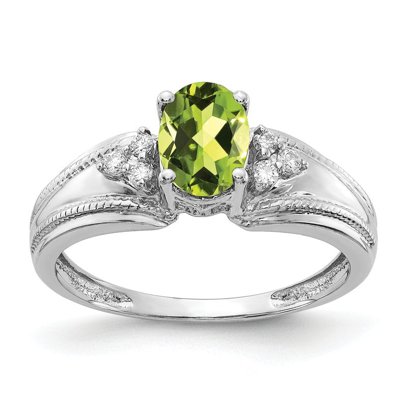 14k White Gold 7x5mm Oval Peridot A Diamond ring