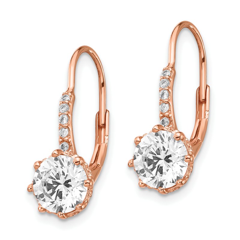 Sterling Silver Rose Gold-plated Brilliant-cut CZ Leverback Dangle Earrings