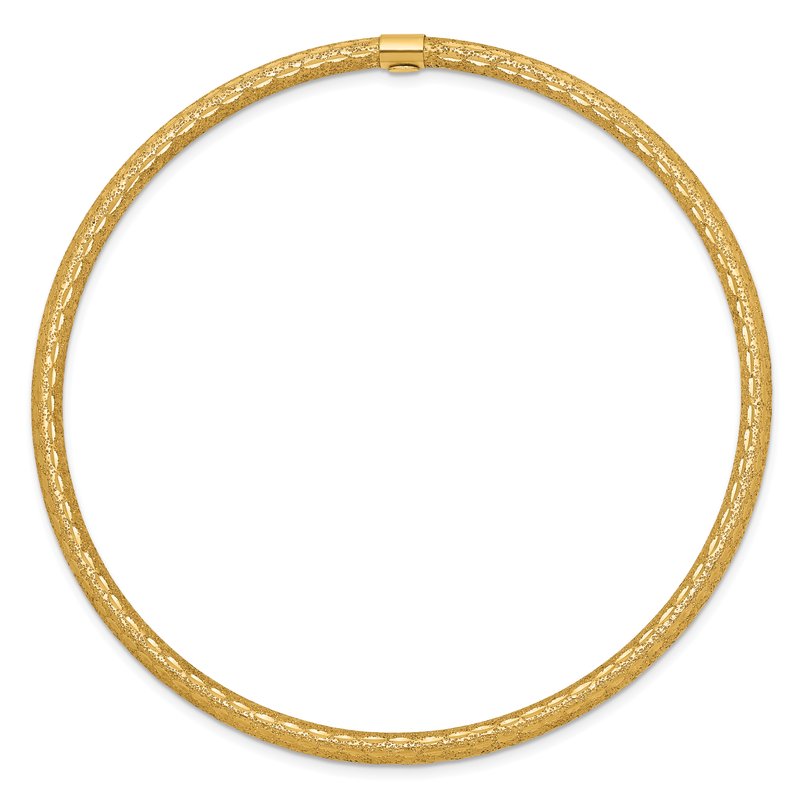 14k Satin Finish Diamond-cut Tube 3.00mm Slip-on Round Bangle Bracelet
