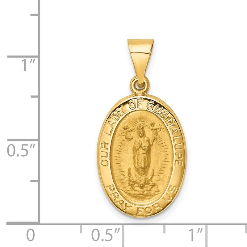 14k Polished and Satin Hollow Our Lady of Guadalupe Medal Oval Pendant
