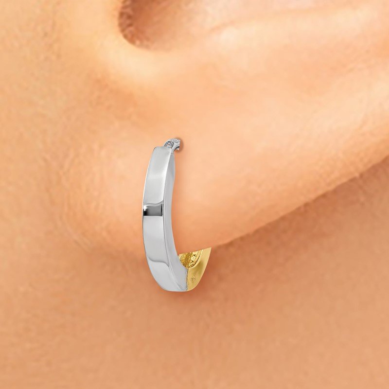 14k Two-tone 2mm Round Hinged Hoop Earrings