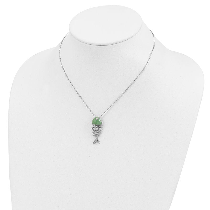 Sterling Silver Rhodium-plated Enameled Brilliant-cut CZ Fish 18 Inch Necklace