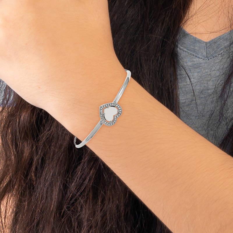 Stainless Steel Polished with CZ Heart 6.5 inch Bangle Bracelet with 2 inch Extension
