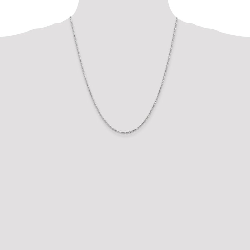 14K White Gold 10 Inch 2mm Diamond-cut Quadruple Rope Lobster Clasp Chain