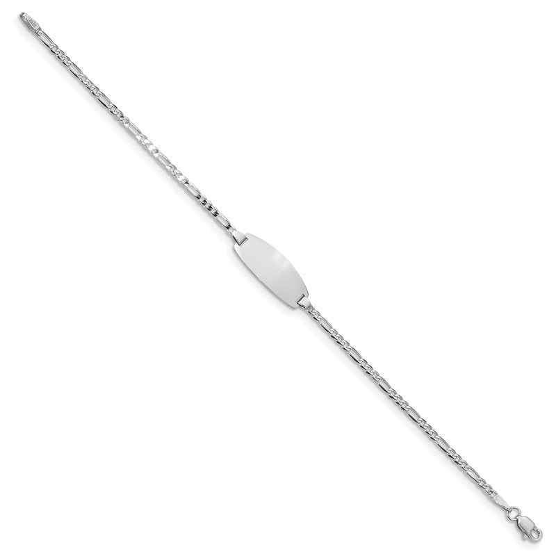 14k White Gold Polished Solid Chain/Solid Plate Figaro Link Oval 18.5x7.5mm Plate 5.5 inch Baby/Child ID Bracelet