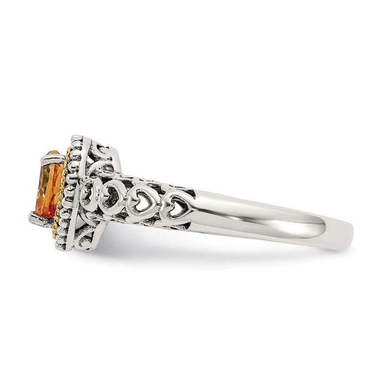 Sterling Silver with 14K Accent Antiqued Heart Citrine Ring