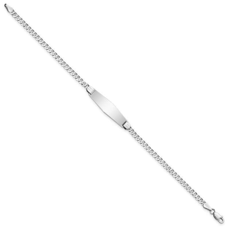 14k White Gold Polished Solid Chain/Solid Plate Flat Curb Link Soft Diamond Shape 24.5x7.5mm Plate 7 inch ID Bracelet