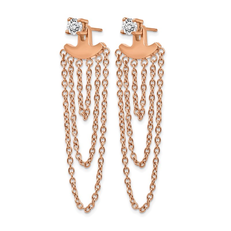 Stainless Steel Polished Rose IP-plated CZ Post with Jacket Earrings