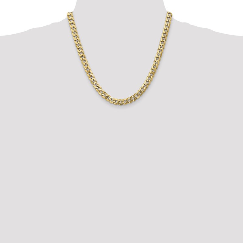 14K 26 inch 8mm Flat Beveled Curb with Lobster Clasp Chain