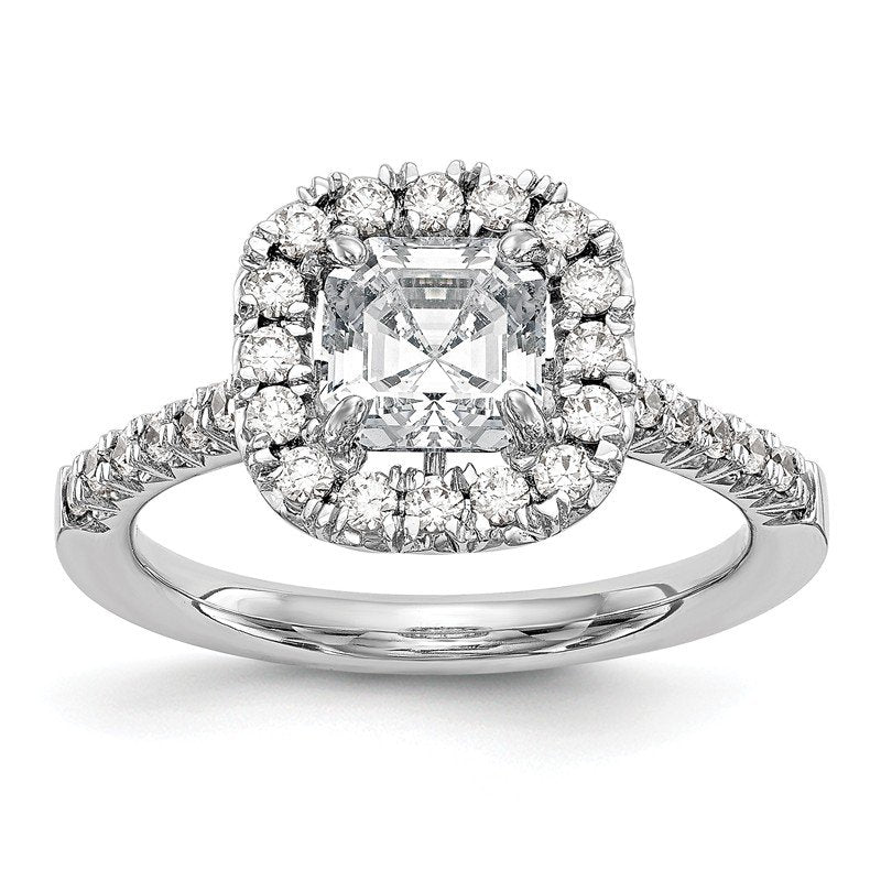 14K White Gold 1/2 carat Lab Grown Diamond VS+ F+ Semi-Mount Asscher Halo Engagement Ring