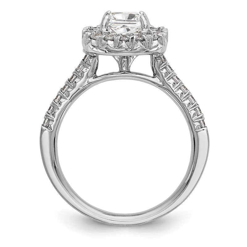 14K White Gold 1/2 carat Lab Grown Diamond VS+ F+ Semi-Mount Asscher Halo Engagement Ring
