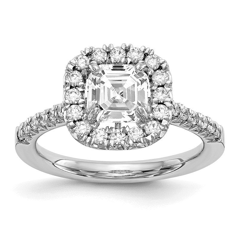 14K White Gold 1/2 carat Lab Grown Diamond VS+ F+ Semi-Mount Asscher Halo Engagement Ring