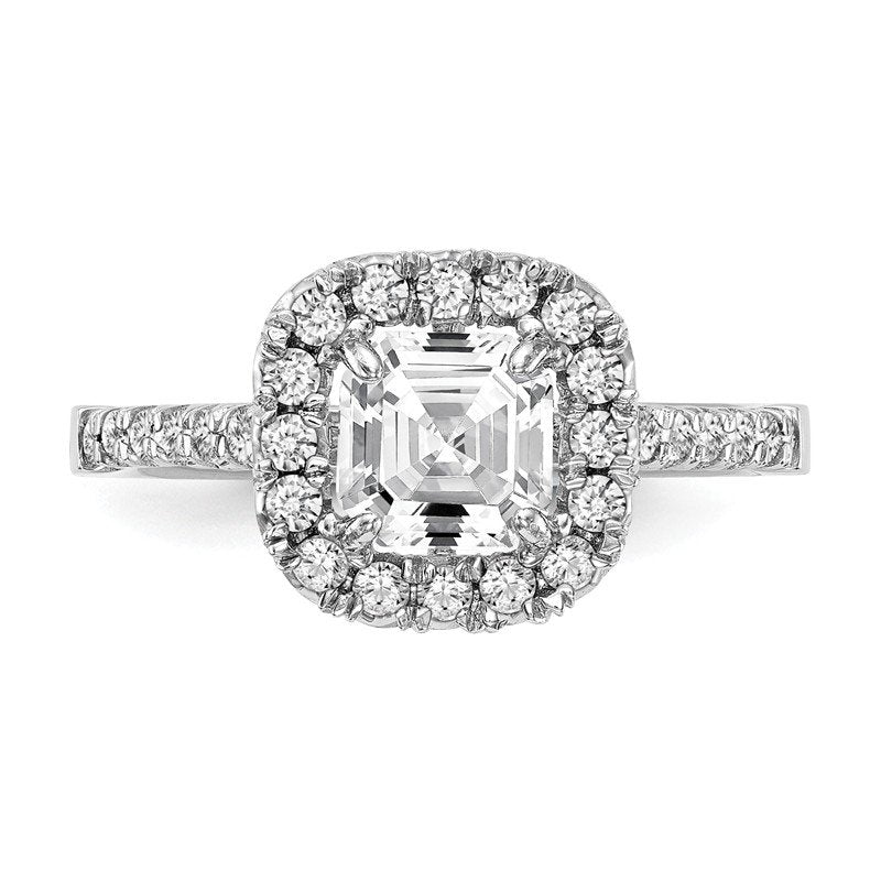 14K White Gold 1/2 carat Lab Grown Diamond VS+ F+ Semi-Mount Asscher Halo Engagement Ring