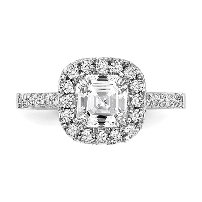 14K White Gold 1/2 carat Lab Grown Diamond VS+ F+ Semi-Mount Asscher Halo Engagement Ring