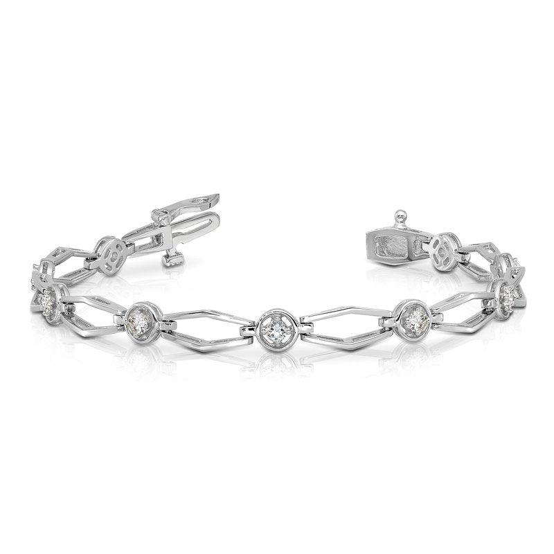 14k White Gold Complete 3/4 carat Round AAA Diamond Fancy Link 7 inch Bracelet