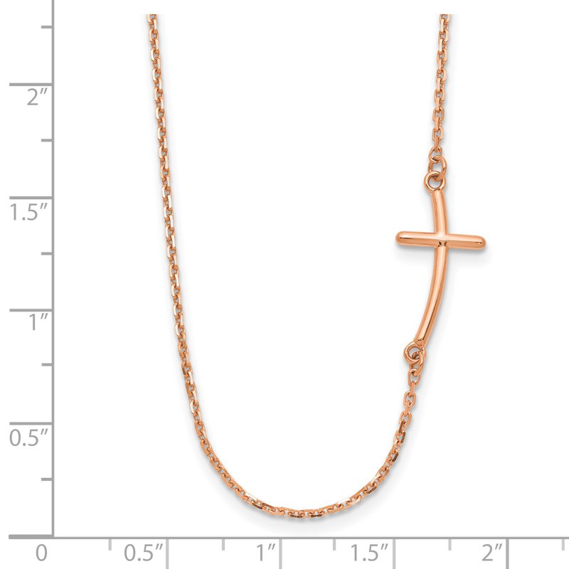 14k Rose Gold Polished Small Sideways Curved Cross 19 inch Necklace