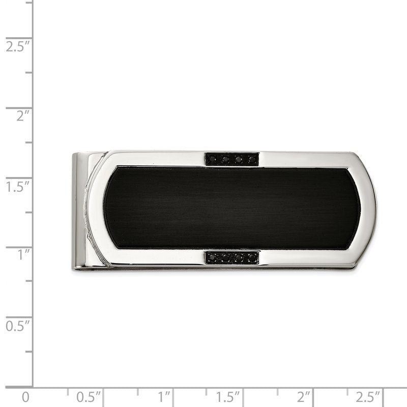 Stainless Steel Brushed and Polished Black IP-plated with Black CZ Money Clip