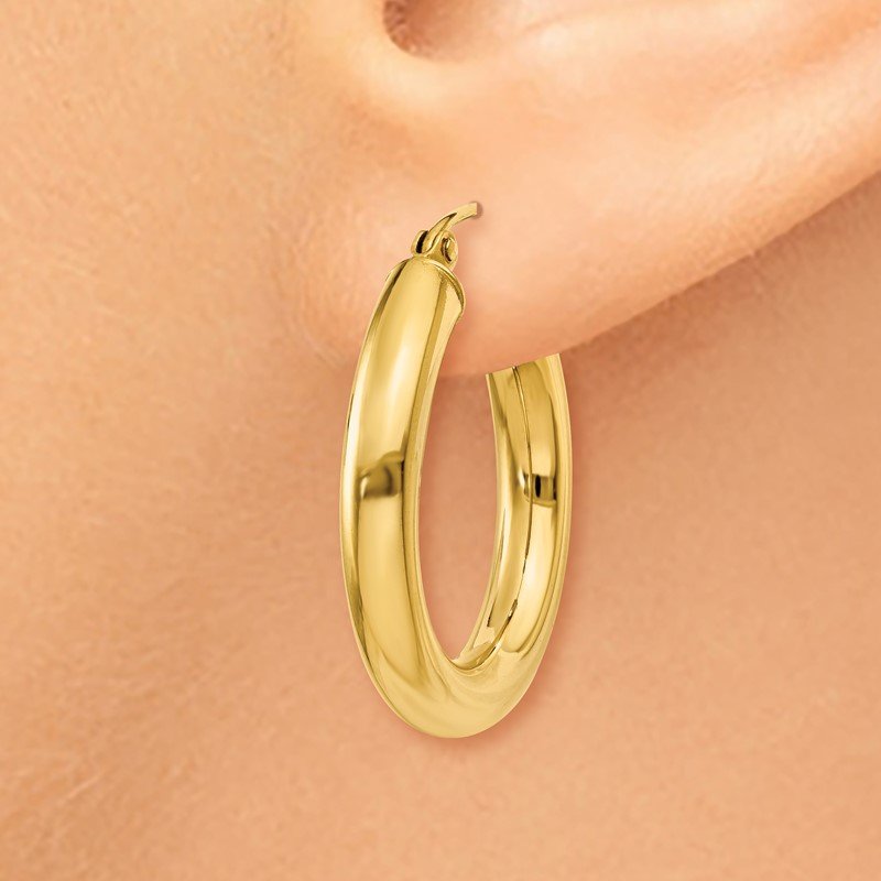 14k 4x25mm Polished Lightweight Tube Hoop Earrings