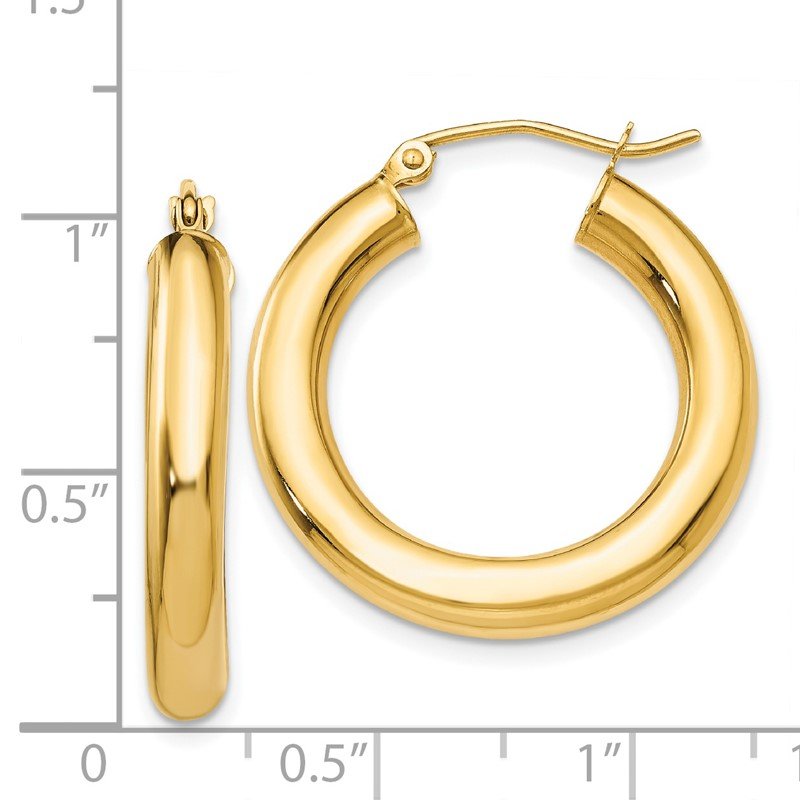 14k 4x25mm Polished Lightweight Tube Hoop Earrings