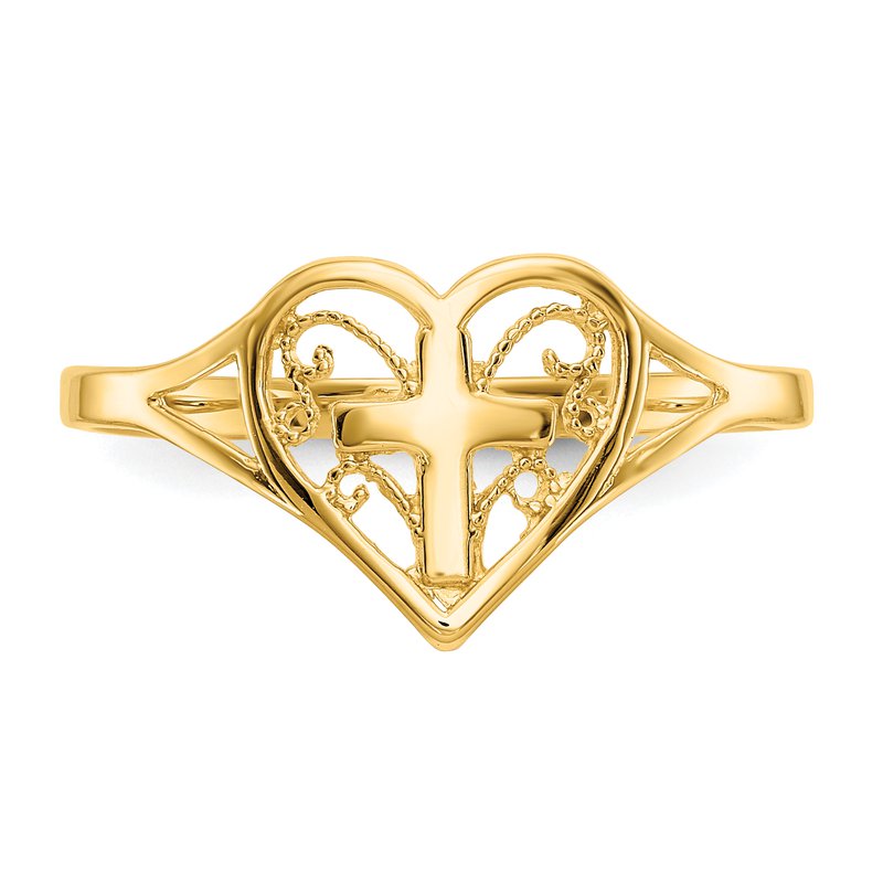 14k Polished Heart w/ Cross Ring