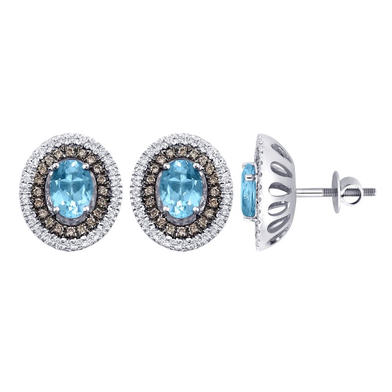 18K 0.52 Ct Diamond &amp; Blue Topaz Earrings