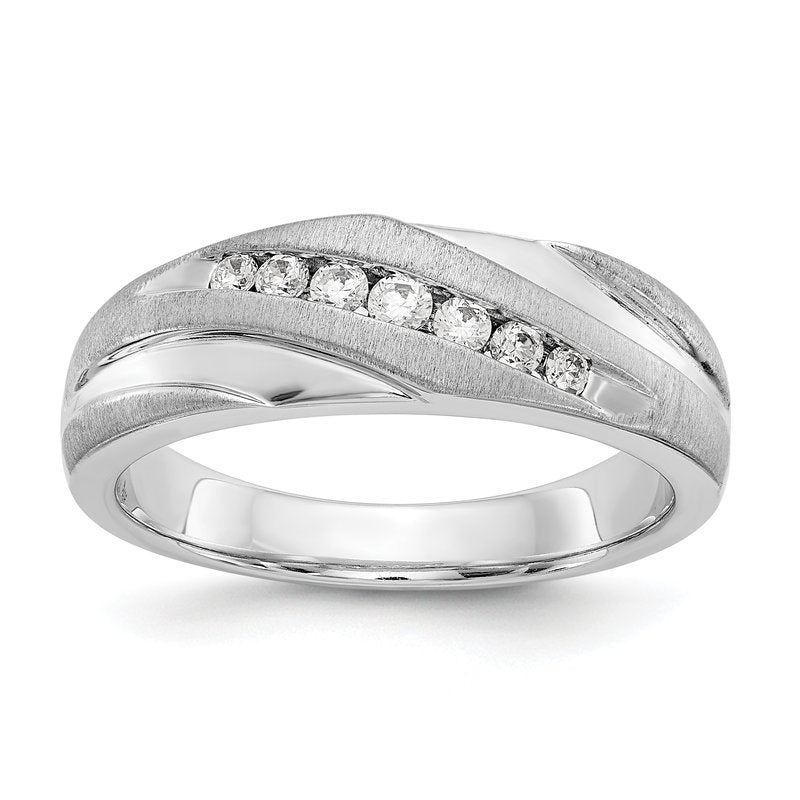 14K White Gold Men's 1/4 carat Lab Grown Diamond VS+ F+ Complete Brushed and Polished Band