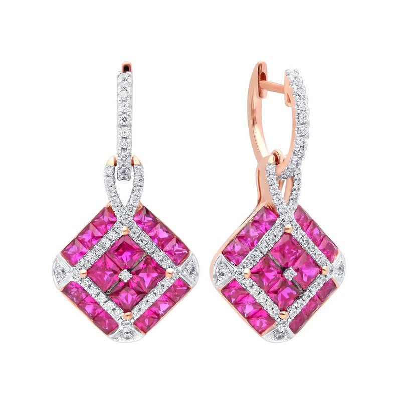 14K 0.46Ct Diamond  Ruby  Earrnig