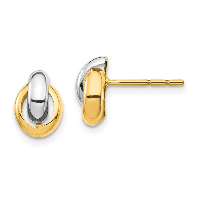 14k &amp; White Rhodium Oval Post Earrings