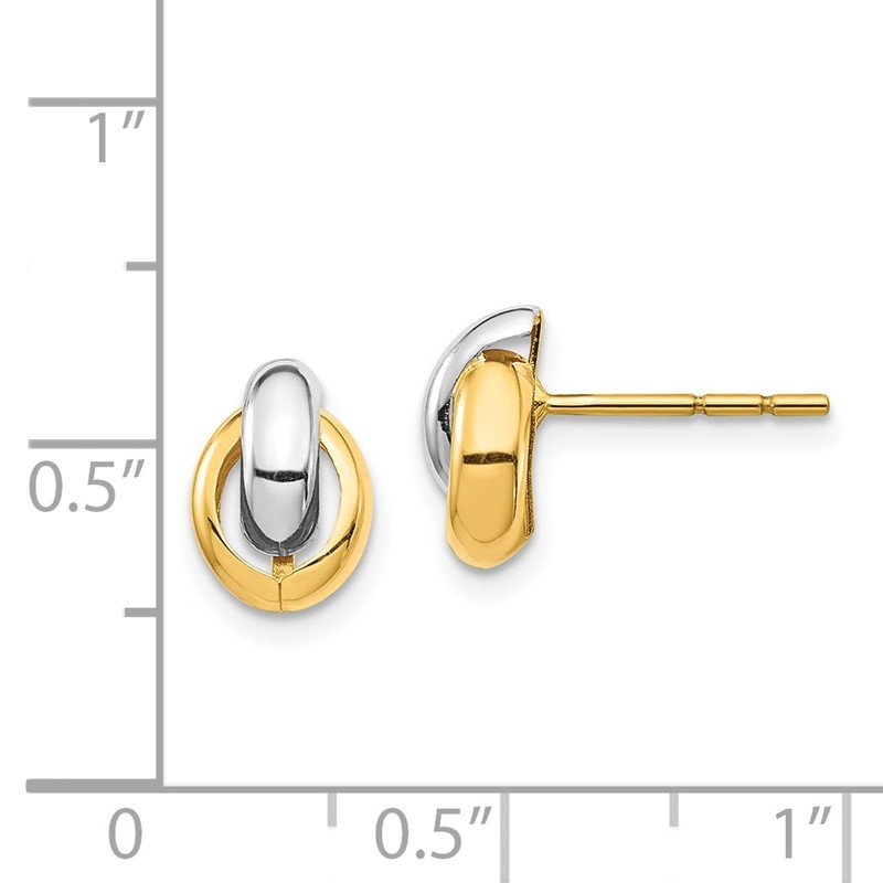 14k &amp; White Rhodium Oval Post Earrings