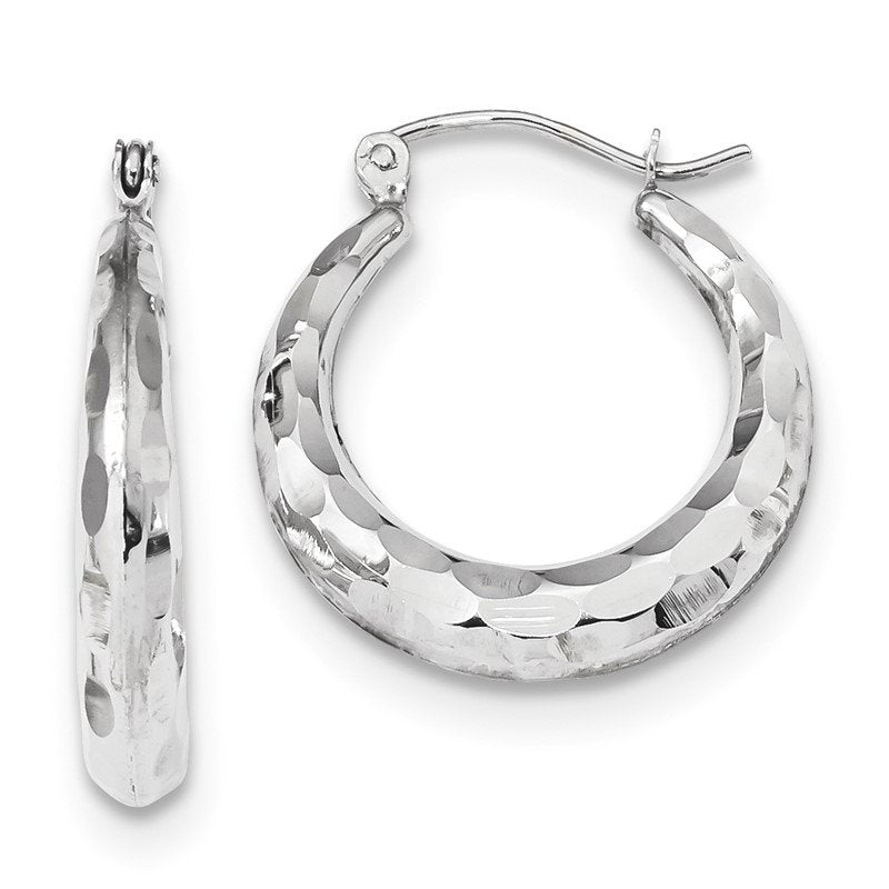 14k White Gold Polished Diamond-cut Hoop Earrings