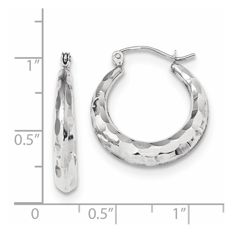 14k White Gold Polished Diamond-cut Hoop Earrings