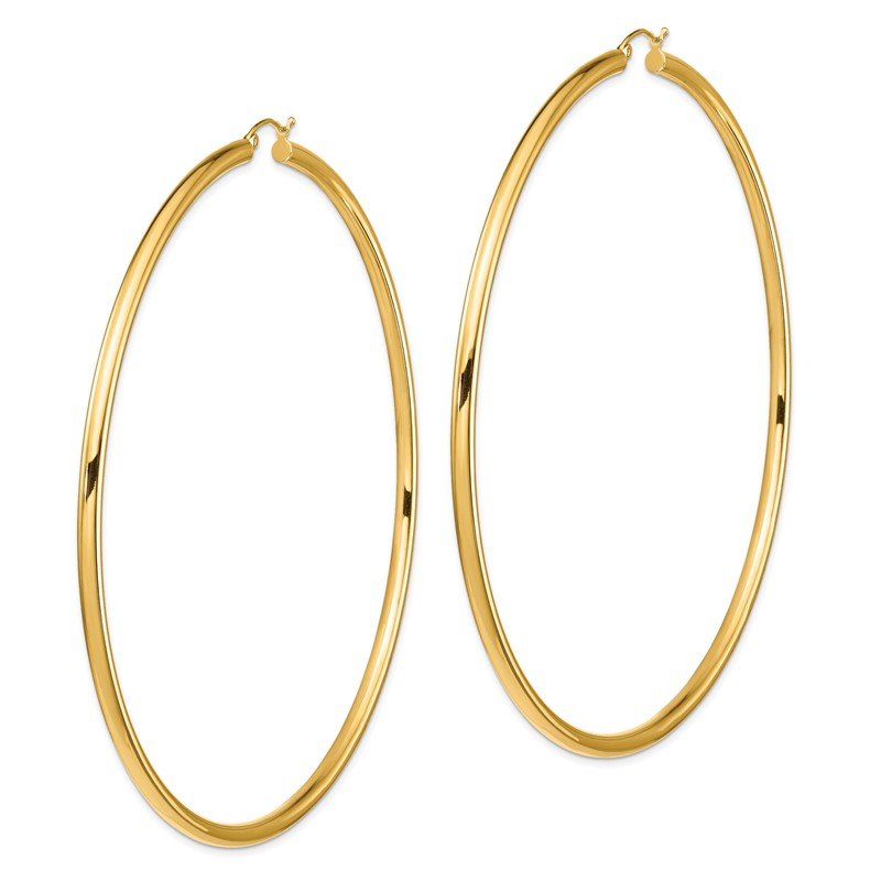 14k 3x90mm Polished Round Tube Hoop Earrings