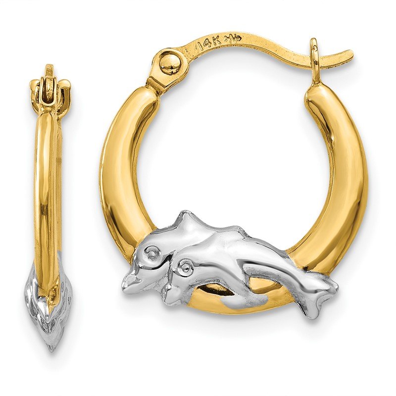 14K &amp; Rhodium Dolphin Hoop Earrings