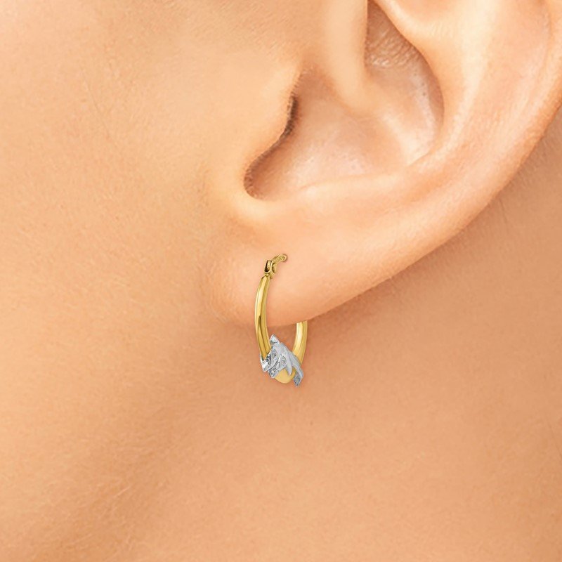 14K & Rhodium Dolphin Hoop Earrings